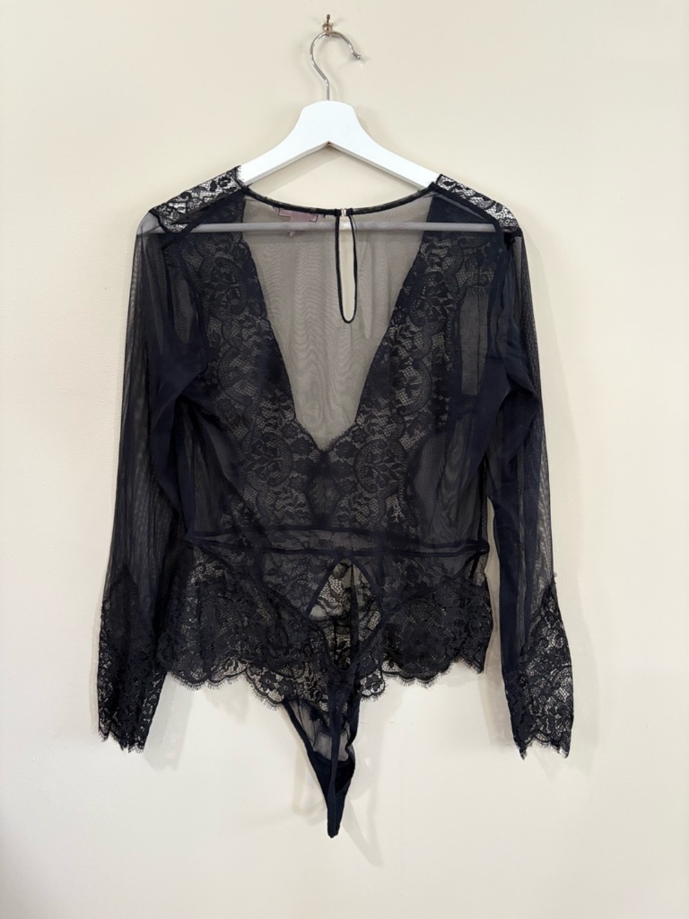 Victoria’s Secret Bodysuit Women XL Black Lace Mesh Sheer Y2K Coquette Romantic